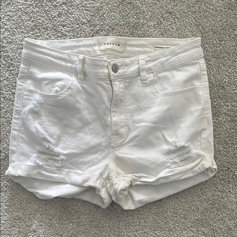 PacSun Women's White Distressed Shorts